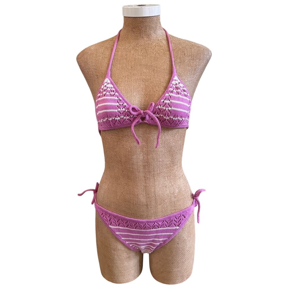 Tropicks Hawaii Crochet Knit String Bikinil Swim Bathing Suit Vacation Small Y2K